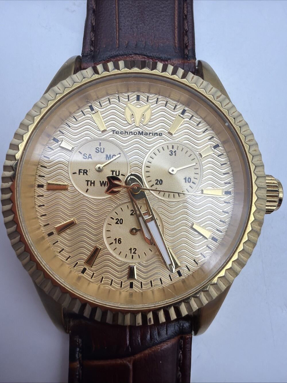 TechnoMarine Unisex TM-719008 Sea Dream Gold Toned Brown Leather Strap 42mm